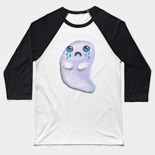 Hand Painted Halloween Kawaii Ghost Pattern on Violet Baseball T-Shirt